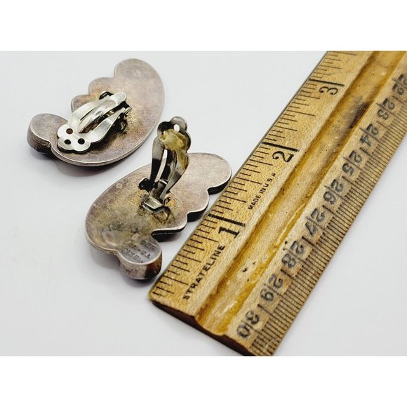 Signed Mexico TB-46 925 Sterling Silver Crushed Turquoise Clip Earrings (A286) - Picture 3 of 3